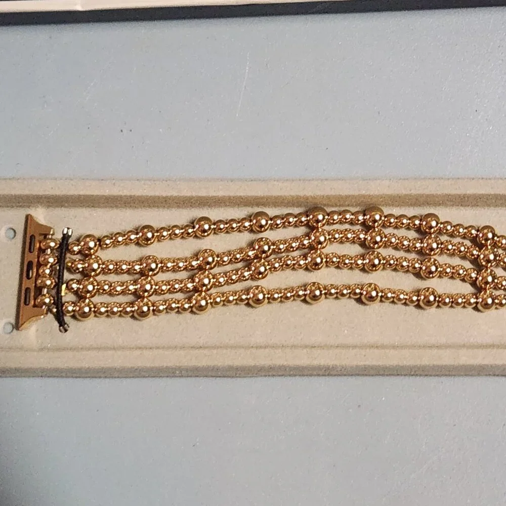 Gold Beaded Apple Watch Band Bracelet with Rhinestone Bumper Case